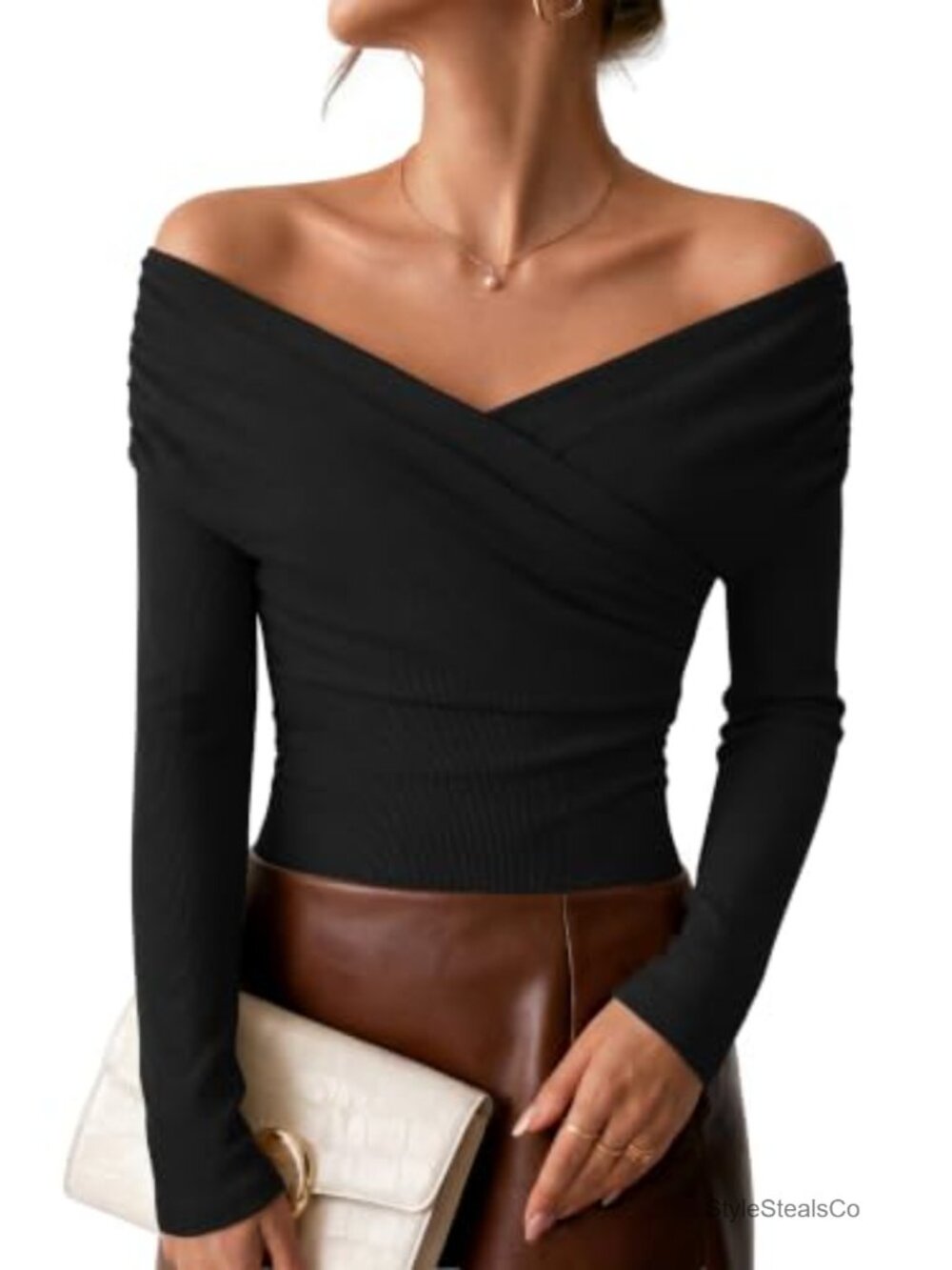 ZESICA Womens Long Sleeve Off Shoulder Wrap Top Y2K Going Out Crop Top